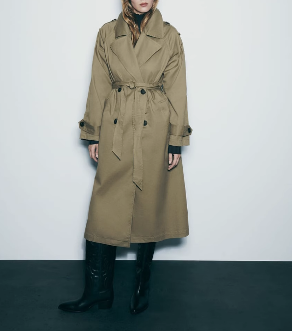 Long trench coat with tie belt
