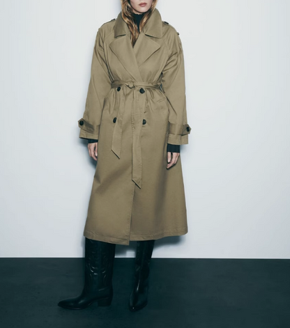 Long trench coat with tie belt